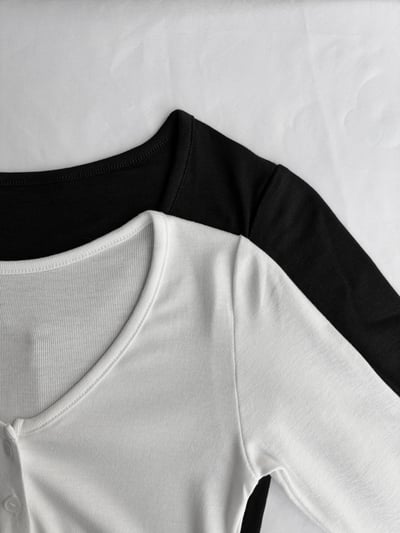 訂製款⊹排扣下U軟綿超彈貼身長袖上衣10