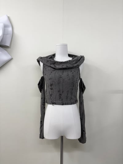 廢土風刷破堆堆連帽短版背心(附袖套)5