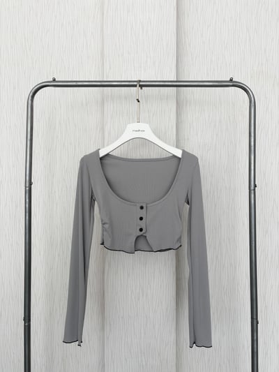 三扣黑邊超短版冰山灰彈性涼感上衣7