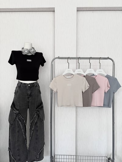 蕾絲小標軟綿短版T2