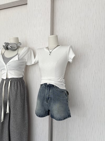 水洗原色藍牛仔短褲5