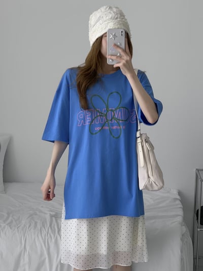 正韓🇰🇷SUMMER小花側開衩棉質寬鬆T恤1