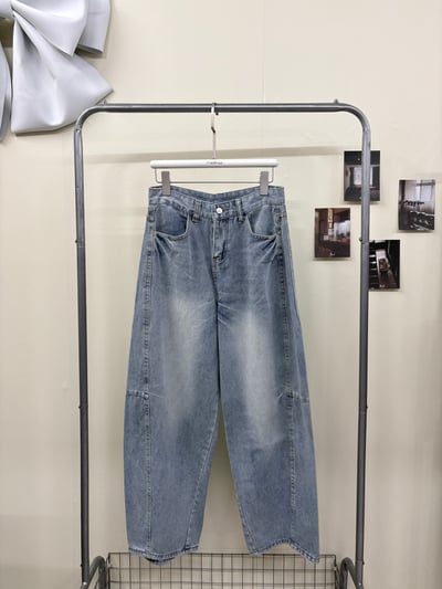 基本款刷白淺藍牛仔彎刀褲(S~XL)1