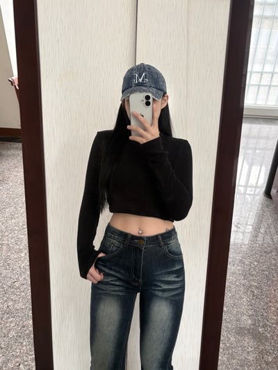 【限量現貨】Y2K刷白假摺感中低腰牛仔喇叭褲7