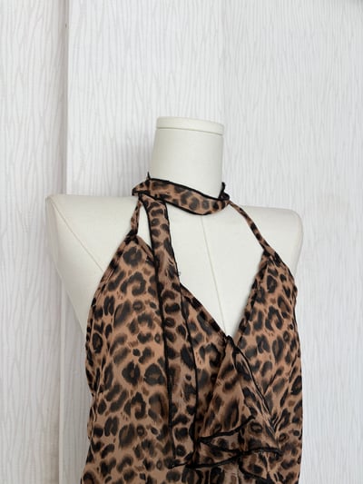豹紋掛脖綁帶薄雪紡背心(附脖圍)2