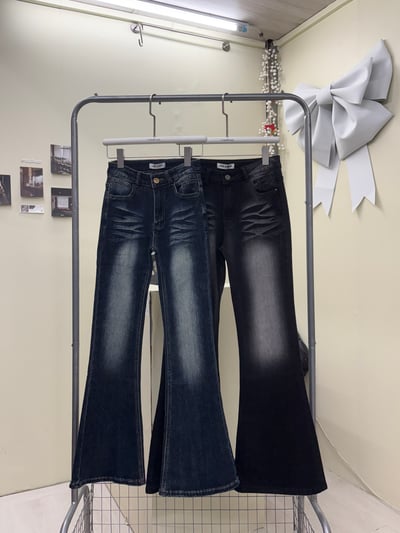 【限量現貨】Y2K刷白假摺感中低腰牛仔喇叭褲10