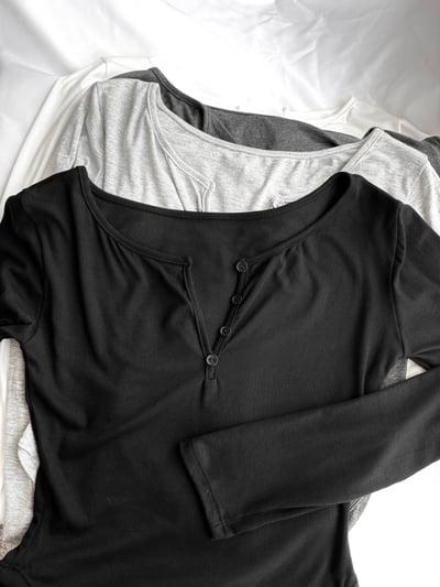 訂製款⊹軟fufu♡假排扣腰身下U長袖上衣4