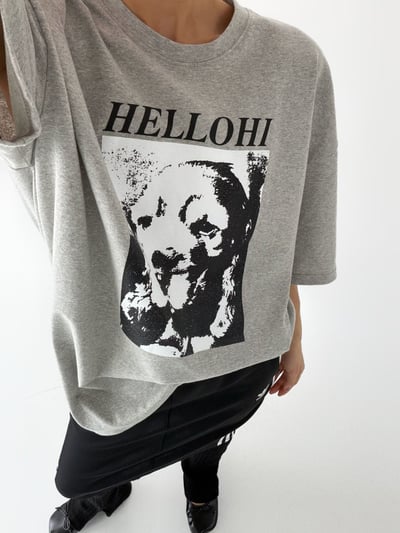 5月連線🇰🇷HELLOHI黑白金毛畫像側開衩棉質寬鬆T恤5