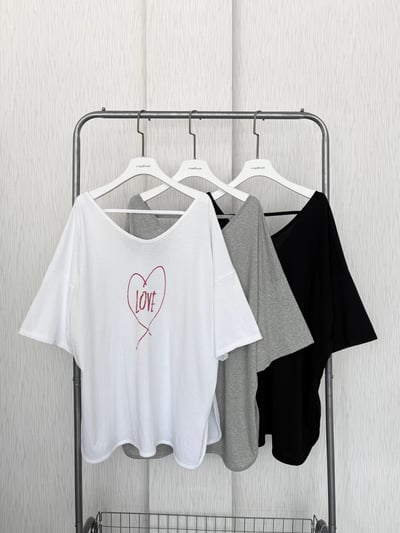 5月連線🇰🇷愛心LOVE大V領美背側開衩圓弧棉質寬鬆T恤4