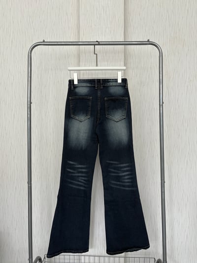 刷白抓痕深原色藍中低腰牛仔喇叭褲2