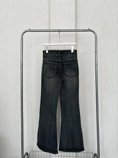 超特別藍黑色 雙釦高腰牛仔喇叭褲2