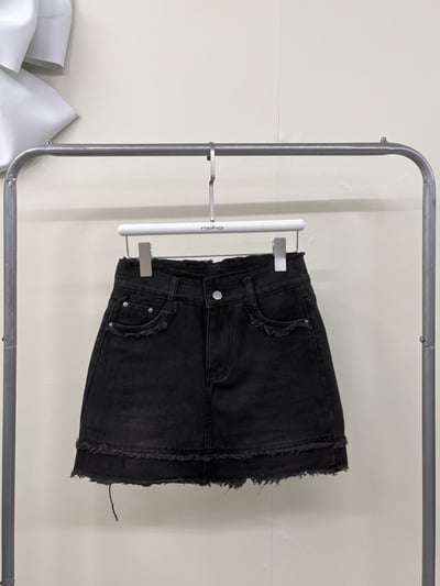 雙層毛邊黑色牛仔短褲裙4