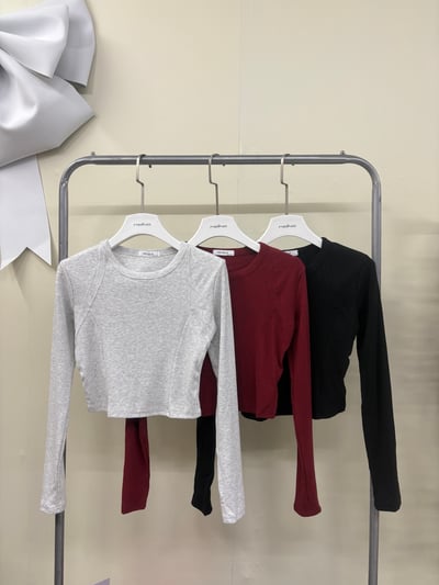 修身車線短版長袖上衣1