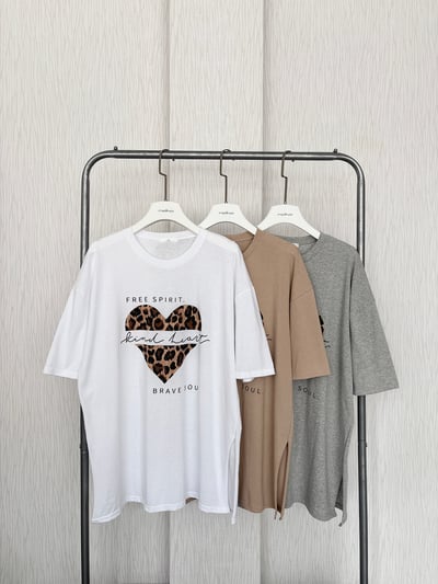5月連線🇰🇷豹紋愛心側開衩棉質寬鬆T恤8