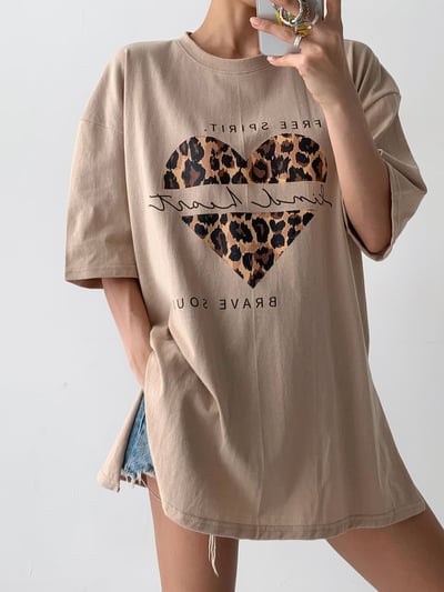 5月連線🇰🇷豹紋愛心側開衩棉質寬鬆T恤3