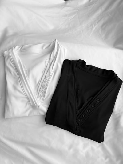 蕾絲排扣腰身下U短袖上衣4