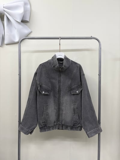 設計感顛倒口袋袖寬鬆牛仔外套1