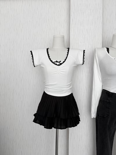 芭蕾蛋糕細百褶雪紡短褲裙2