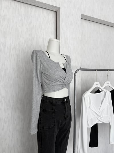 訂製款⊹開V扭結長袖超短版上衣2