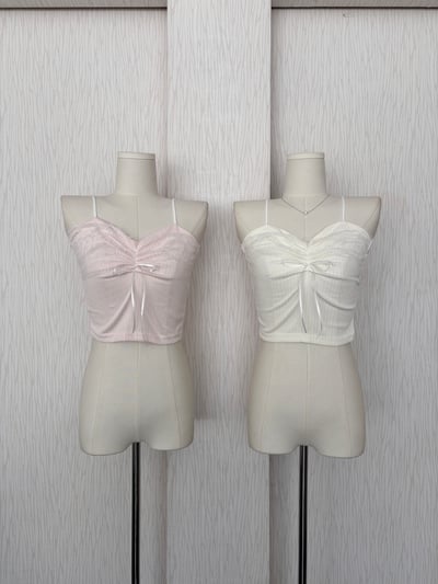 淡奶甜美風蕾絲蝴蝶結細肩背心2