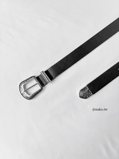 Y2K黑銀雕花釦皮帶2