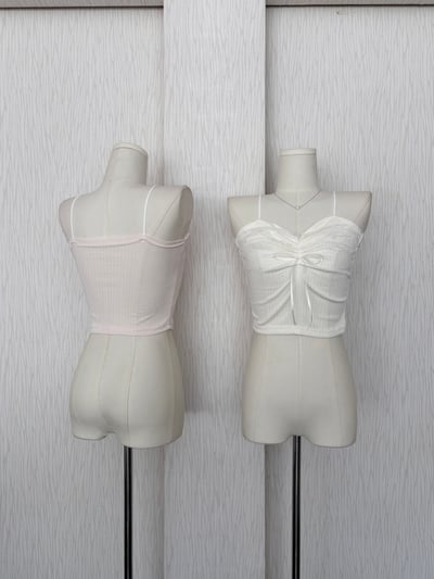 淡奶甜美風蕾絲蝴蝶結細肩背心3