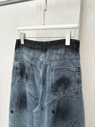 藝術髒染潑漆牛仔彎刀褲4