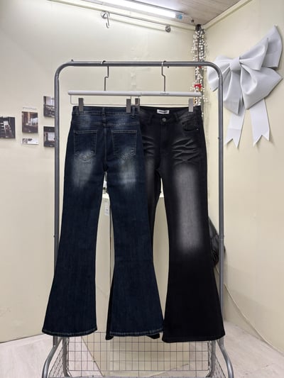 【限量現貨】Y2K刷白假摺感中低腰牛仔喇叭褲11