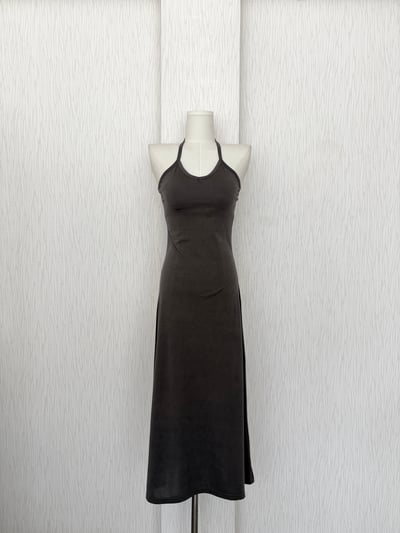 掛脖罩杯彈性薄棉質連身長裙9