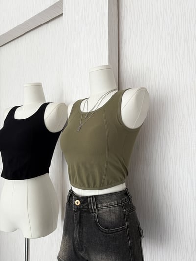 歐美粗肩車線短版罩杯背心1