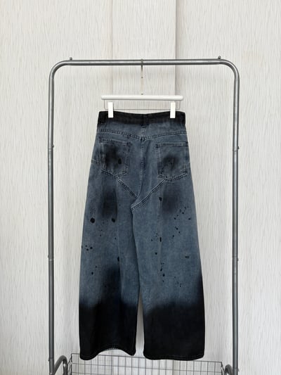 藝術髒染潑漆牛仔彎刀褲2