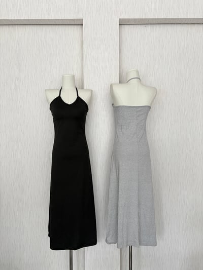 掛脖罩杯彈性薄棉質連身長裙4