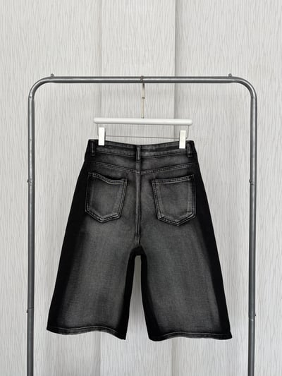 黑暗系街頭風刷破水洗黑牛仔七分褲6