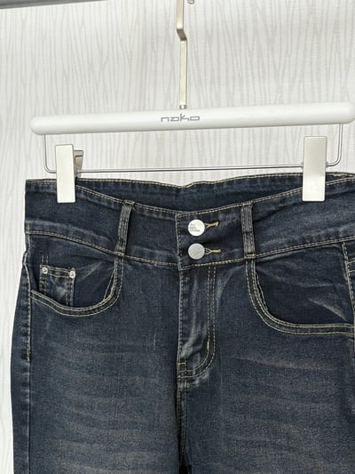 超特別藍黑色 雙釦高腰牛仔喇叭褲3