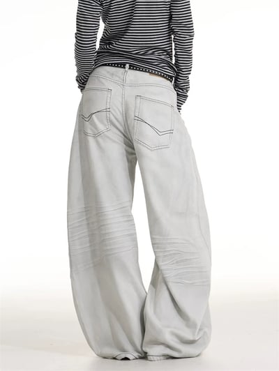 車線做舊水洗牛仔彎刀褲2