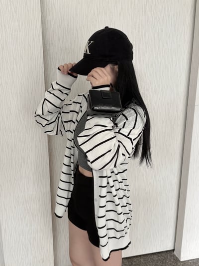 寬鬆橫條紋薄針織罩衫4