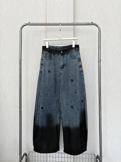 藝術髒染潑漆牛仔彎刀褲1