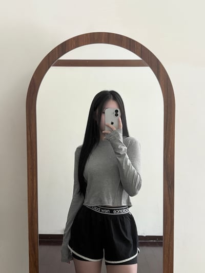 雙條個性車線腰身短版長袖上衣2