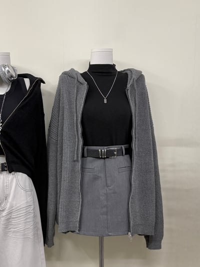 【換季特賣】寬鬆針織連帽雙拉鍊外套7