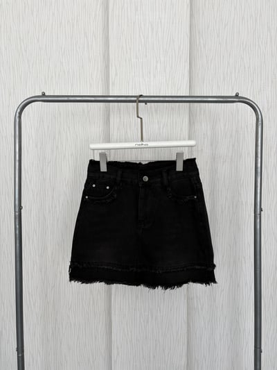 雙層毛邊黑色牛仔短褲裙3