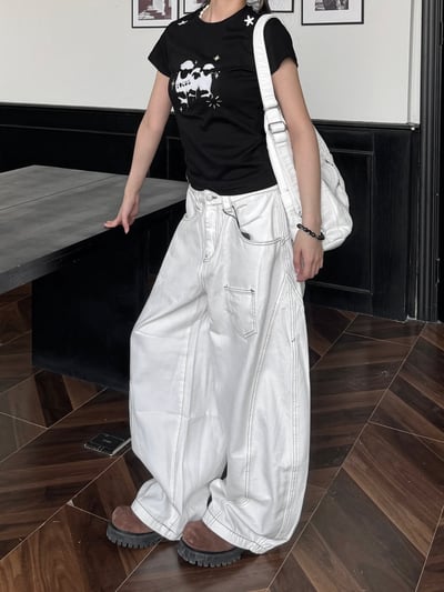 焦糖車線口袋白色牛仔彎刀褲6