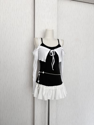 韓系拼接蛋糕下擺細肩打底背心裙4