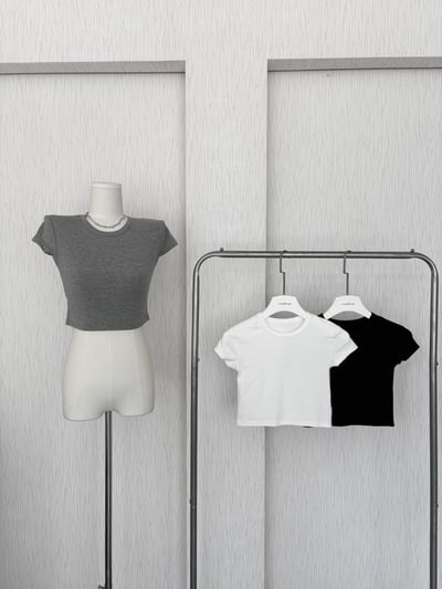 訂製款⊹素面高圓領貼身軟Q短版短袖上衣2