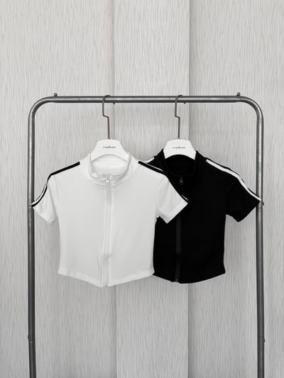 立領雙拼線下U短袖貼身拉鏈外套3