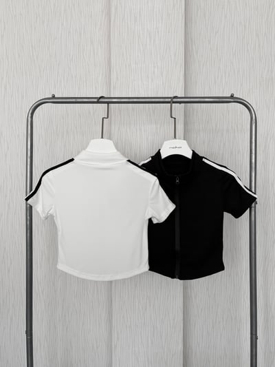 立領雙拼線下U短袖貼身拉鏈外套4