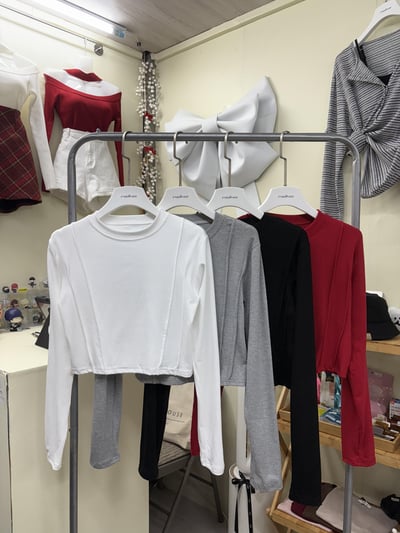 雙條個性車線腰身短版長袖上衣6