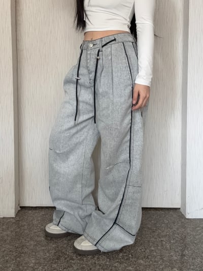 復古街頭拼接牛仔彎刀褲1