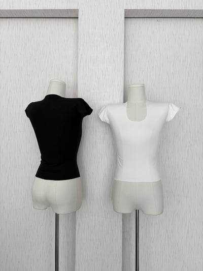 窄U領素面短袖貼身上衣3