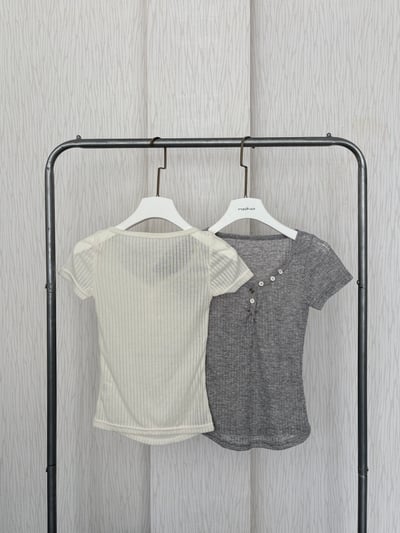 銀釦簍空直紋感透膚短袖軟薄貼身上衣6