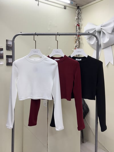 【換季特賣】素面圓領短版內磨毛長袖上衣4